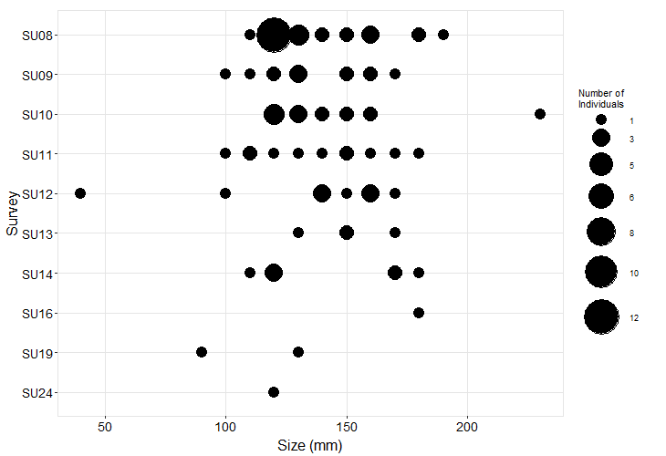Kydikabbit Point Pisaster size plot